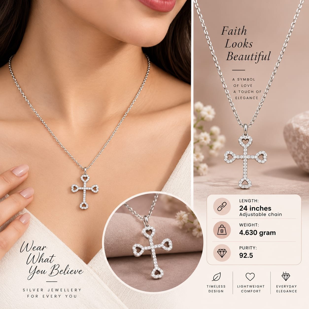 Ladies Cross Silver Chain