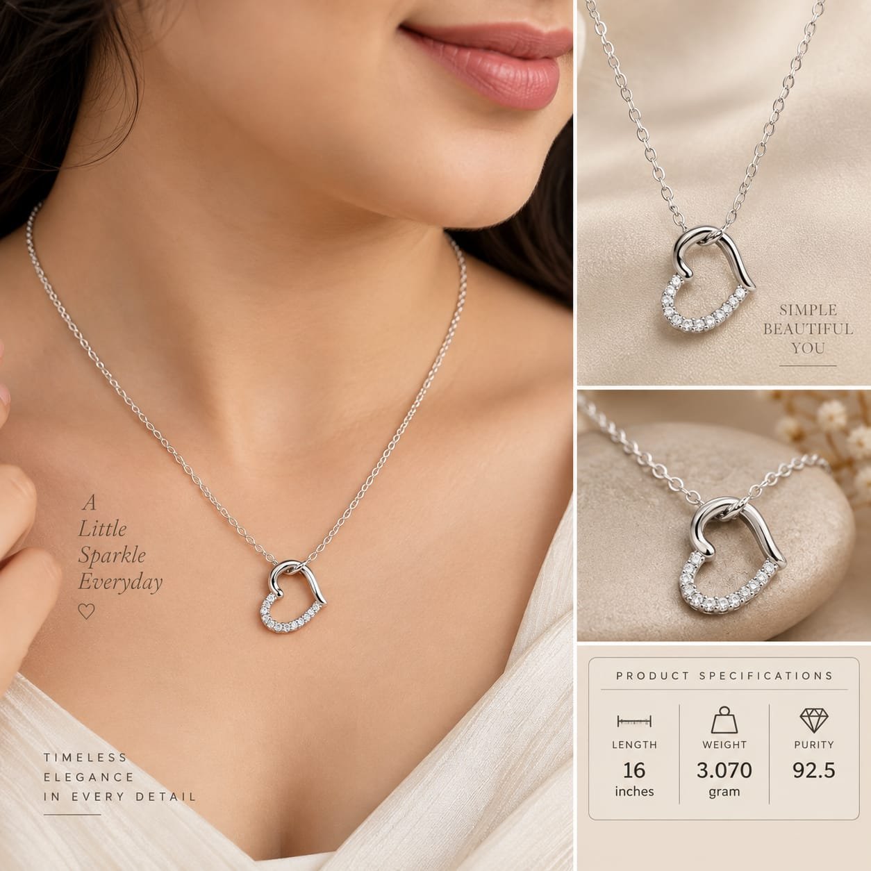 Ladies Open Heart Silver Chain