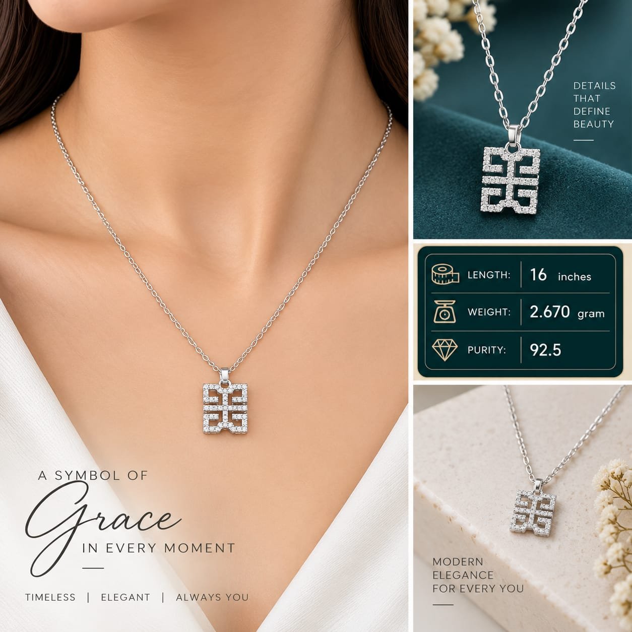 Ladies Grace Emblem Silver Chain