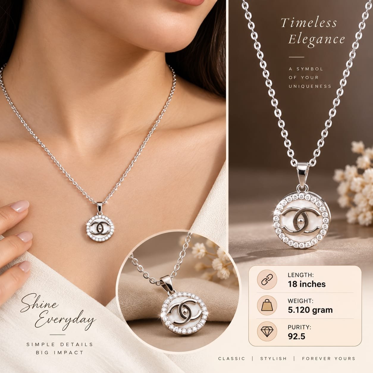 Ladies Halo Circle Silver Chain
