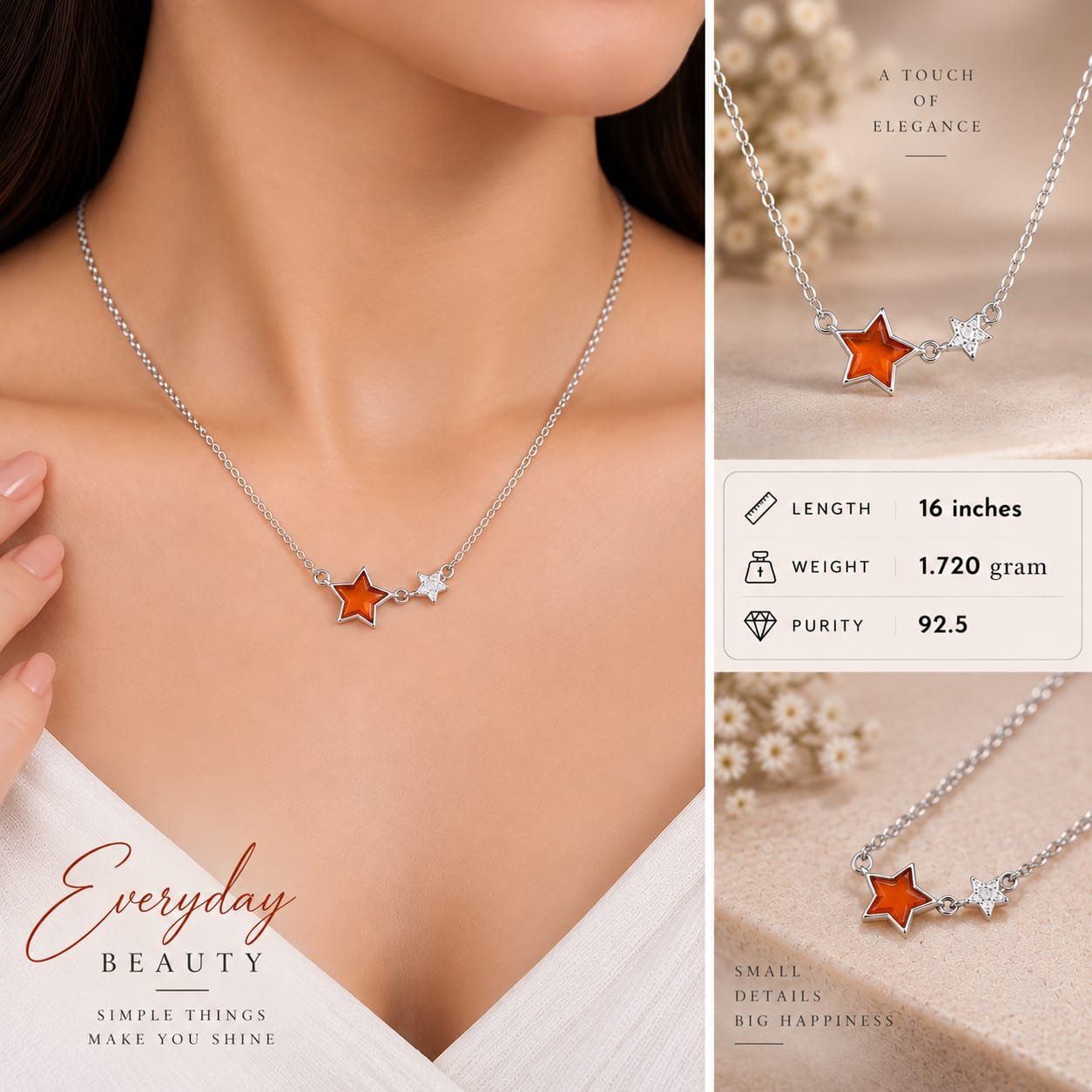 Ladies Twin Star Silver Chain
