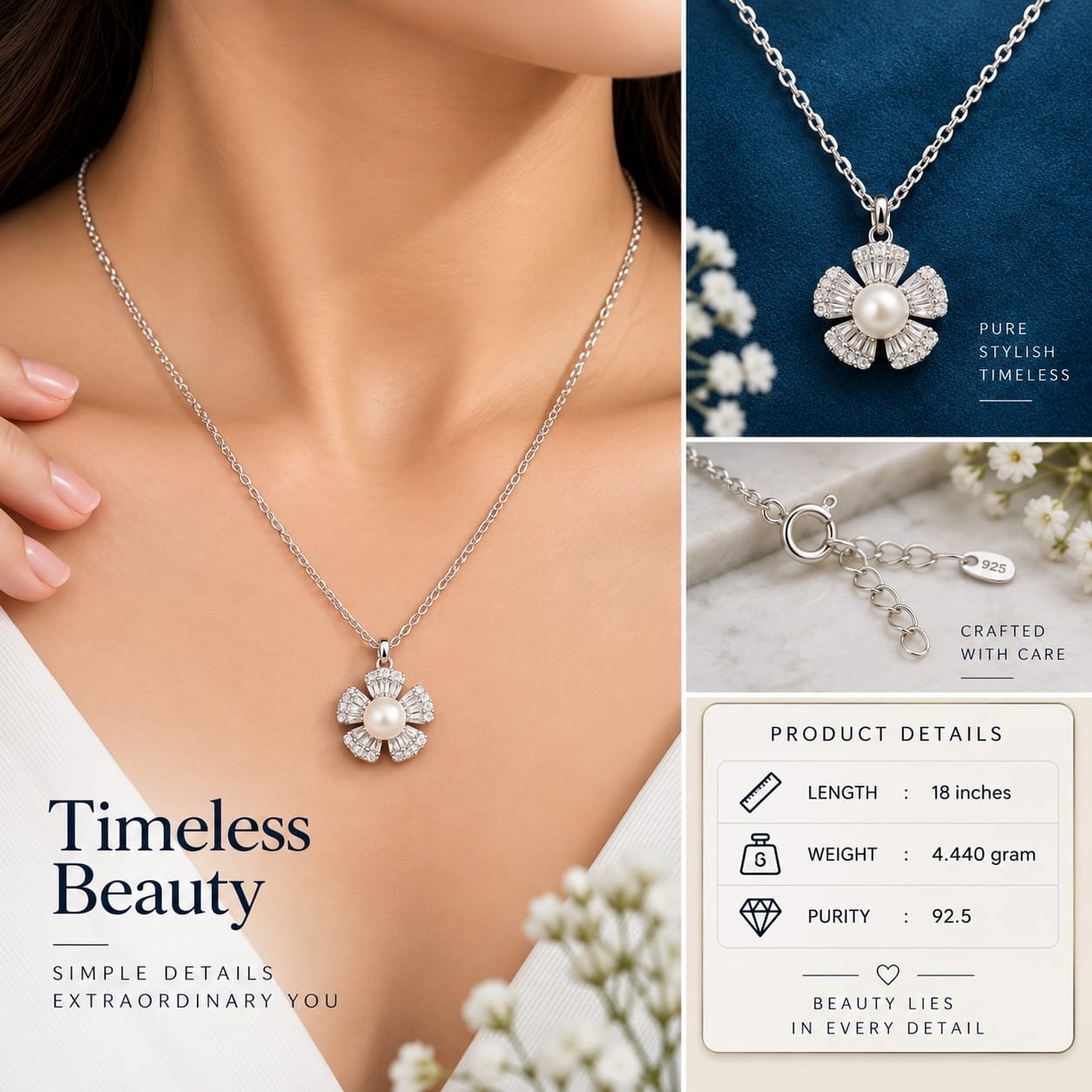 Ladies Pearl Flower Silver Chain