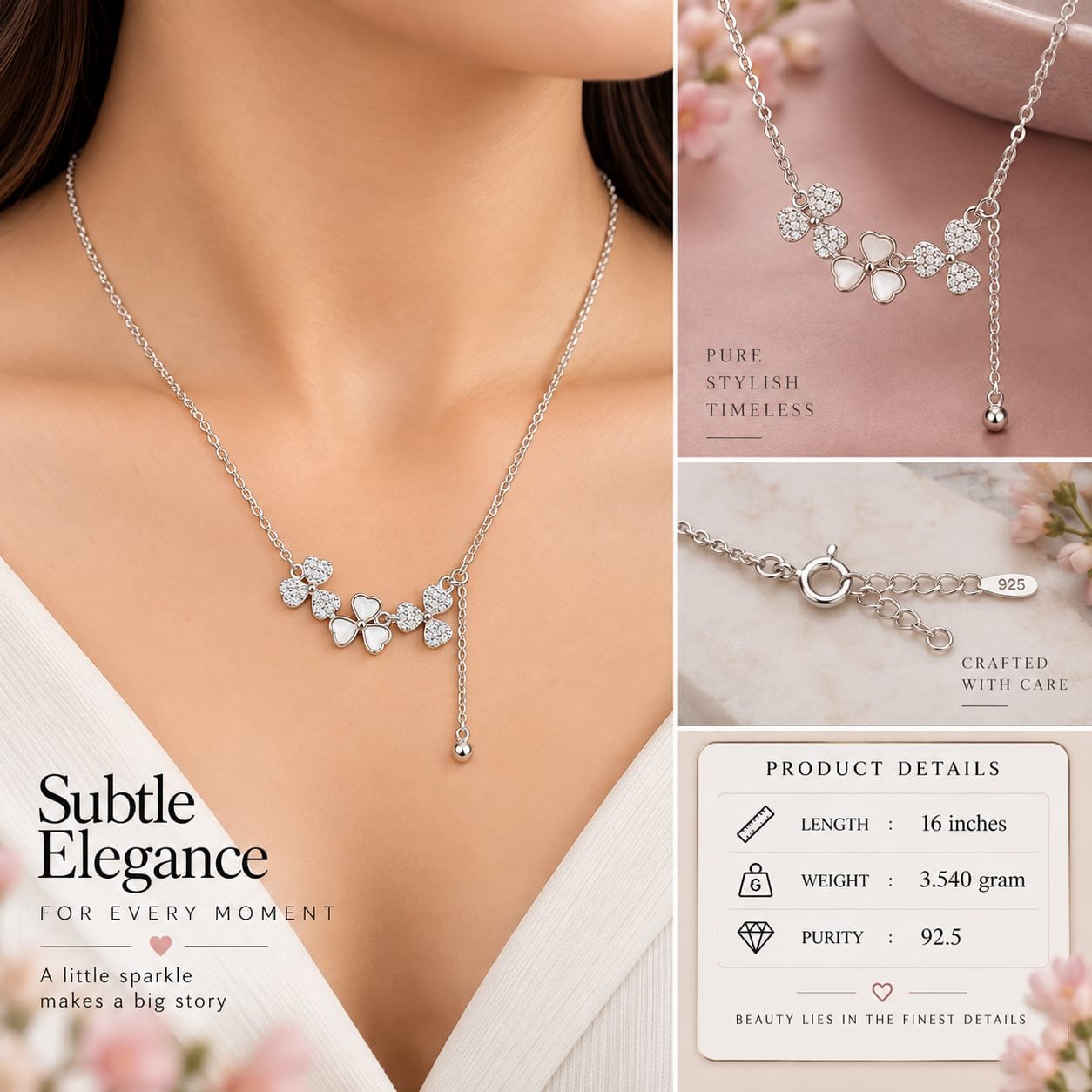 Ladies Clover Drop Silver Chain