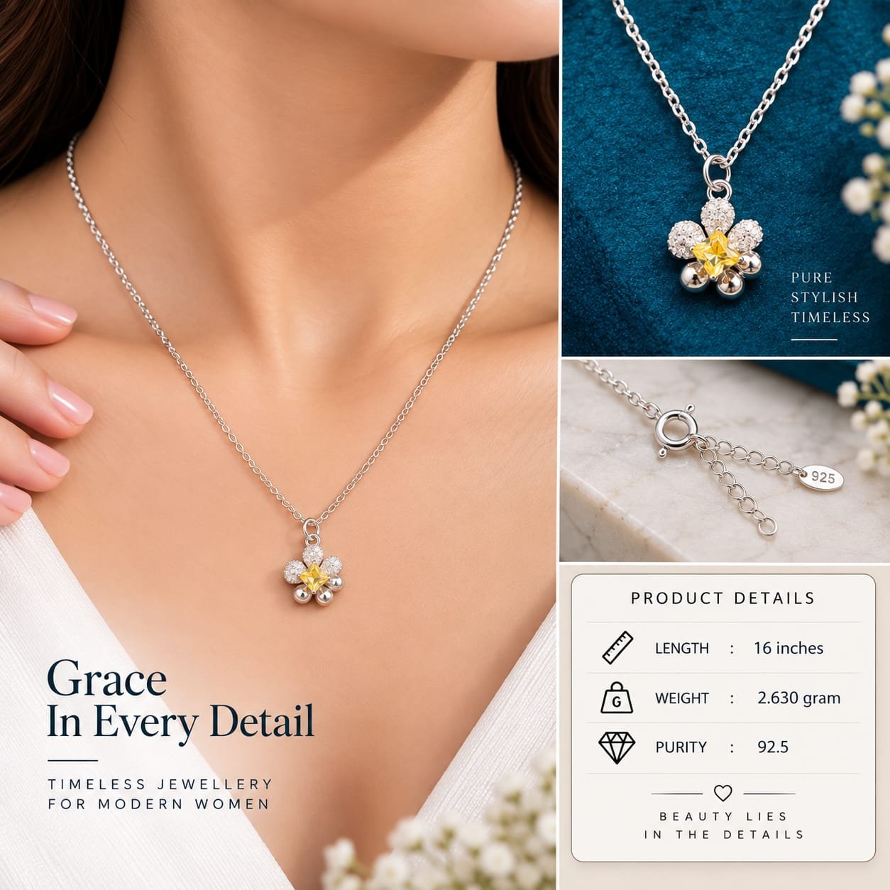 Ladies Yellow Blossom Silver Chain