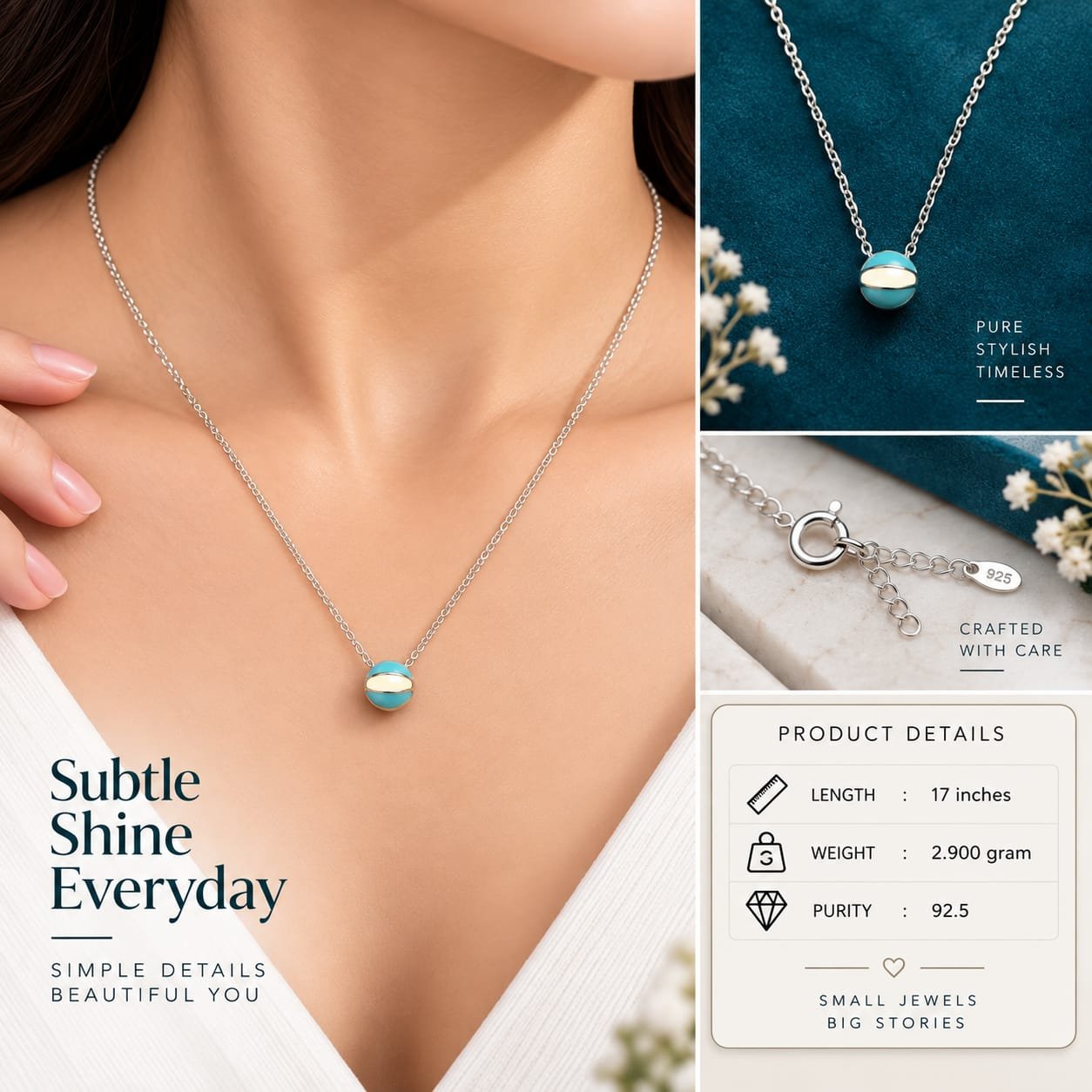 Ladies Turquoise Ball Silver Chain