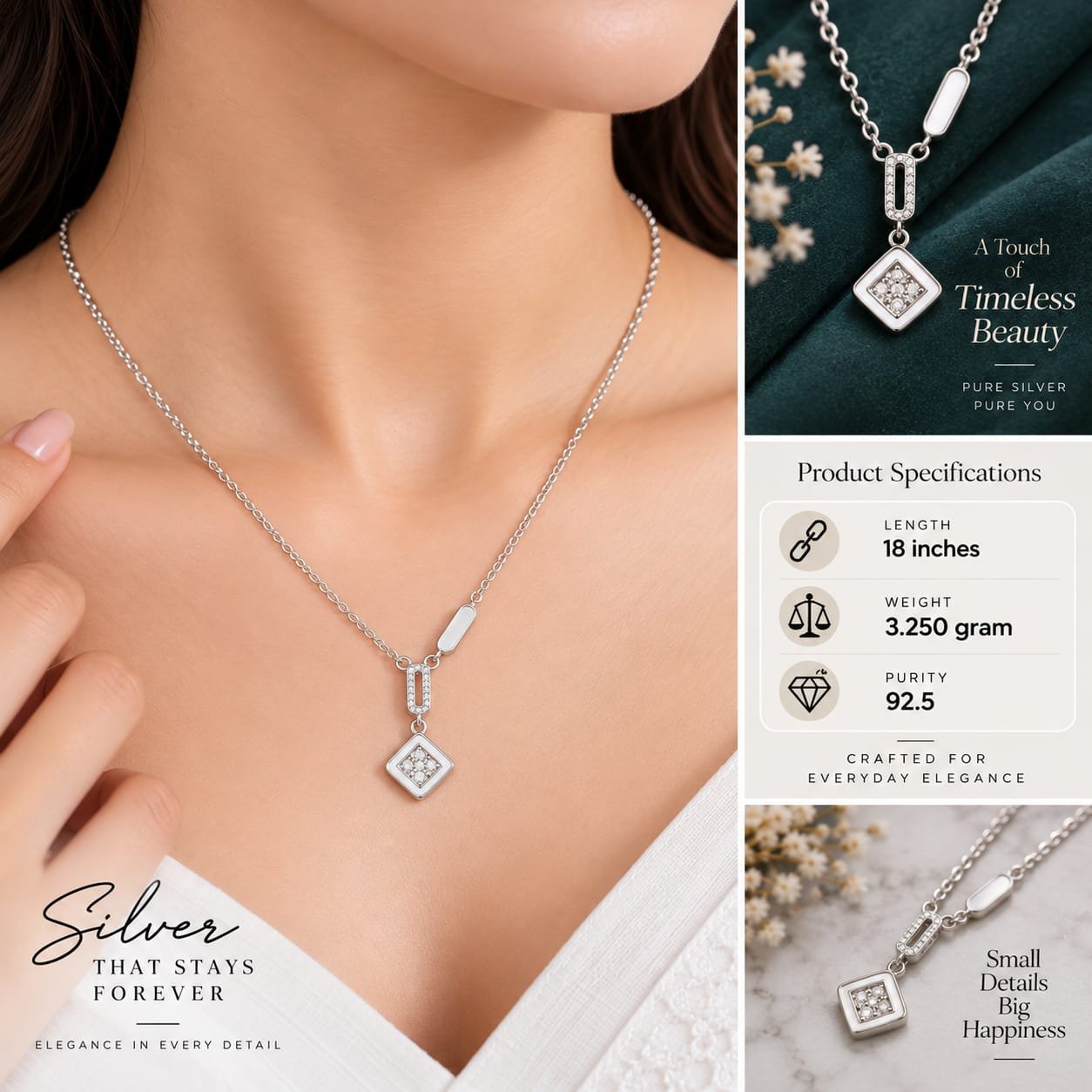 Ladies Square Link Silver Chain
