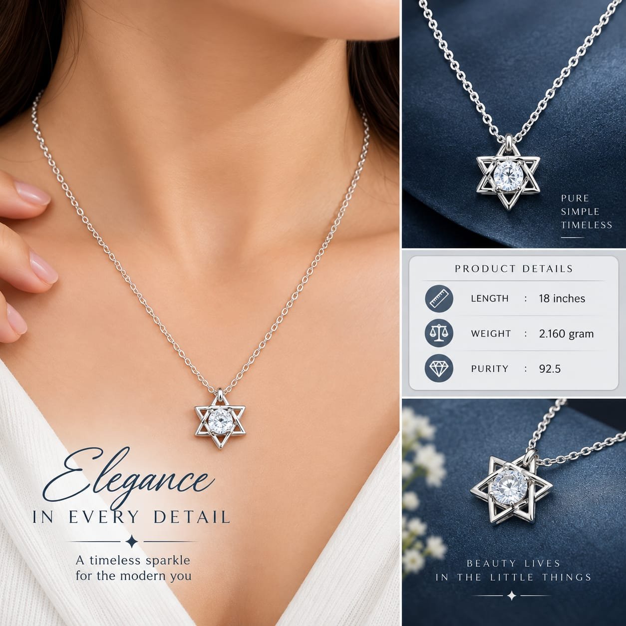 Ladies Star of David Silver Chain