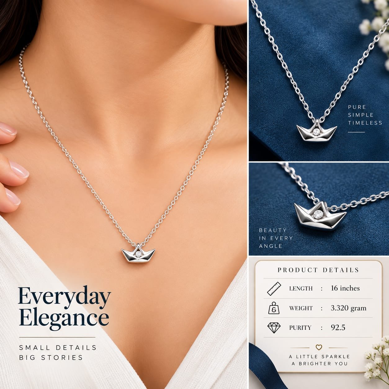 Ladies Paper Boat Silver Chain