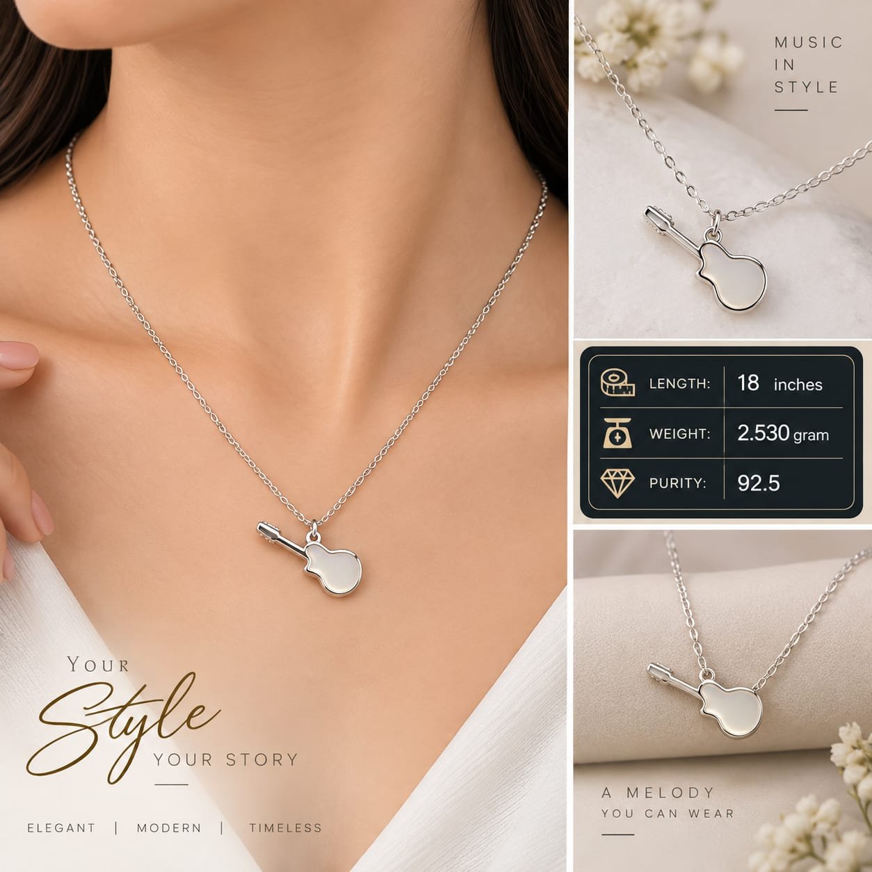 Ladies Guitar Silver Chain