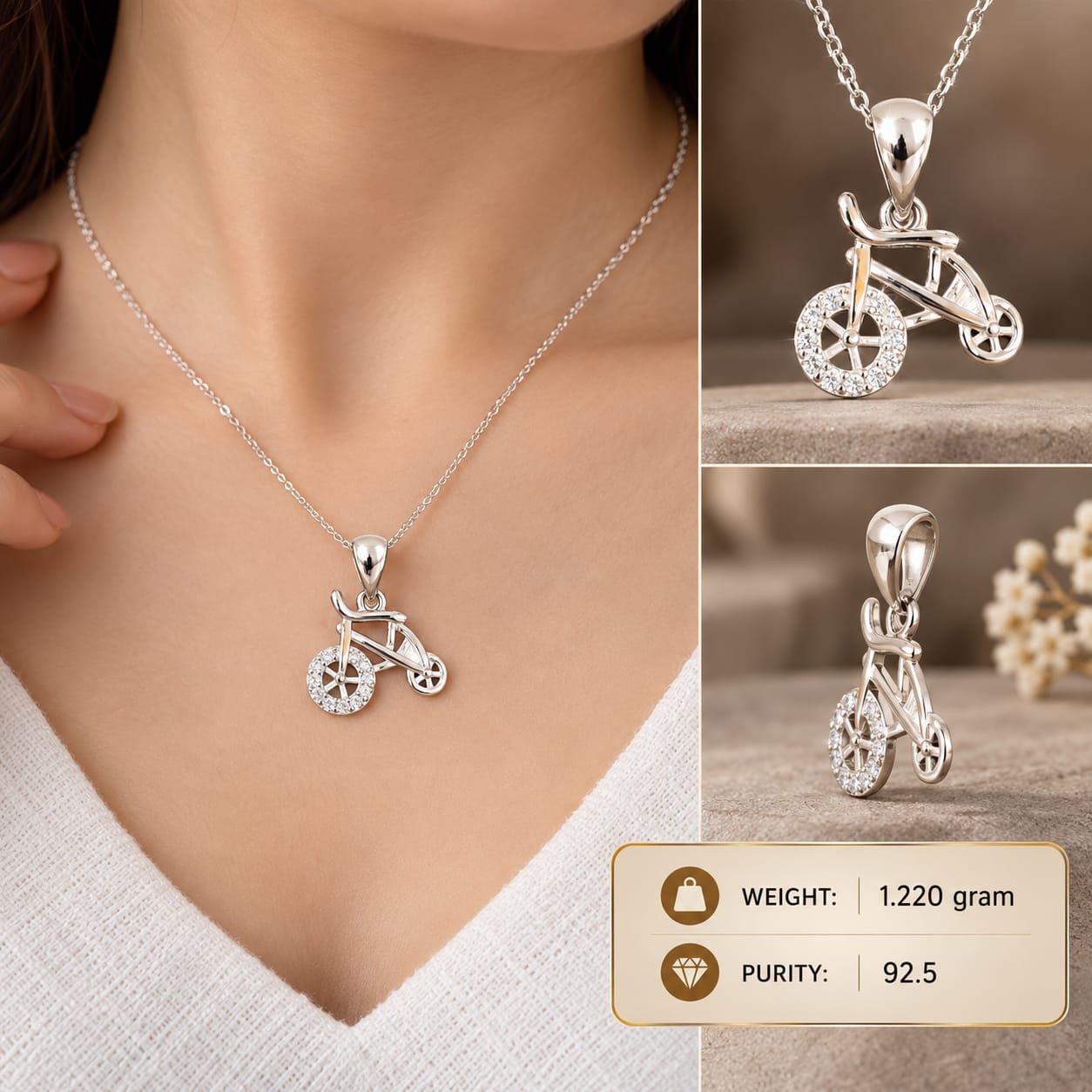 Ladies Silver Bicycle Pendant