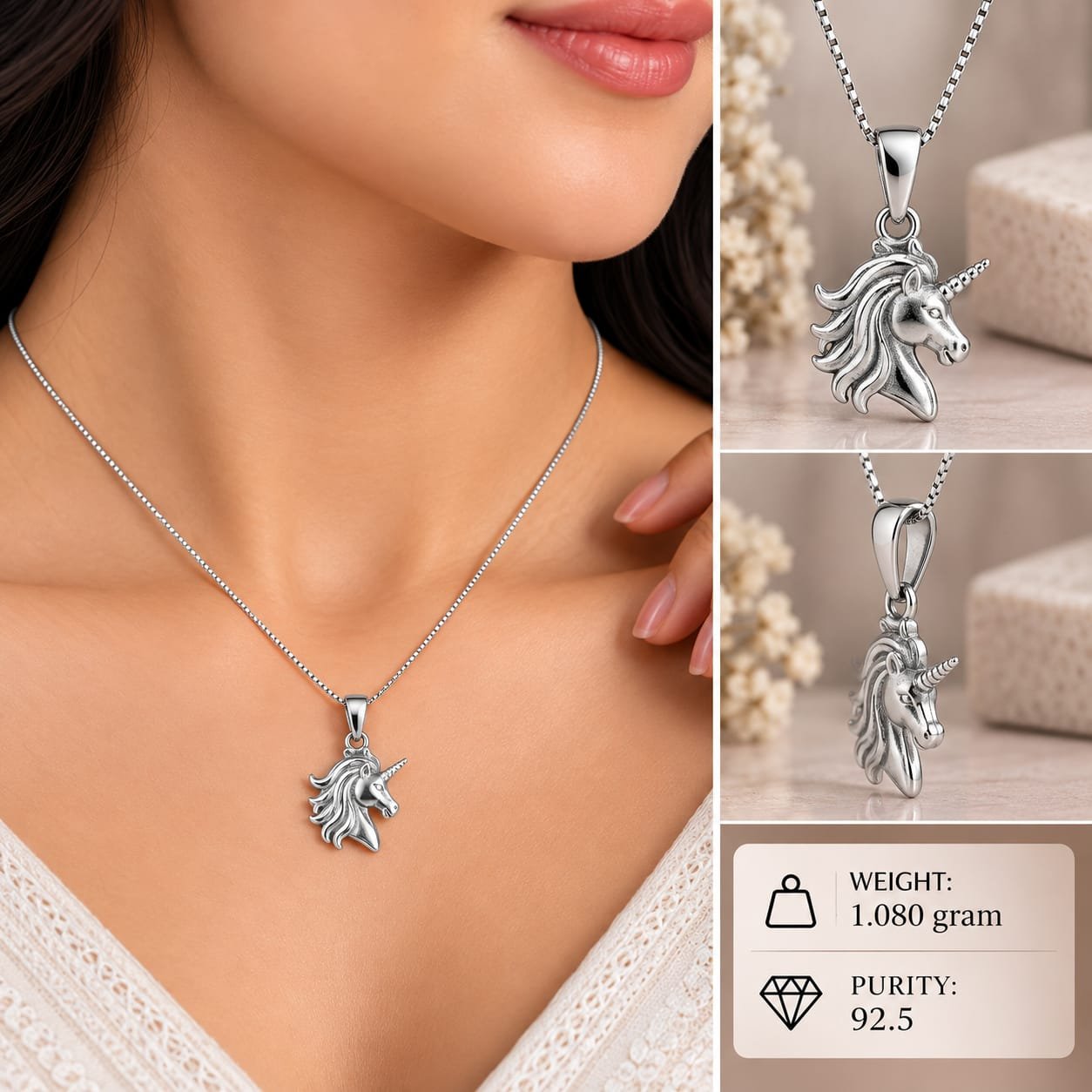 Ladies Silver Unicorn Pendant
