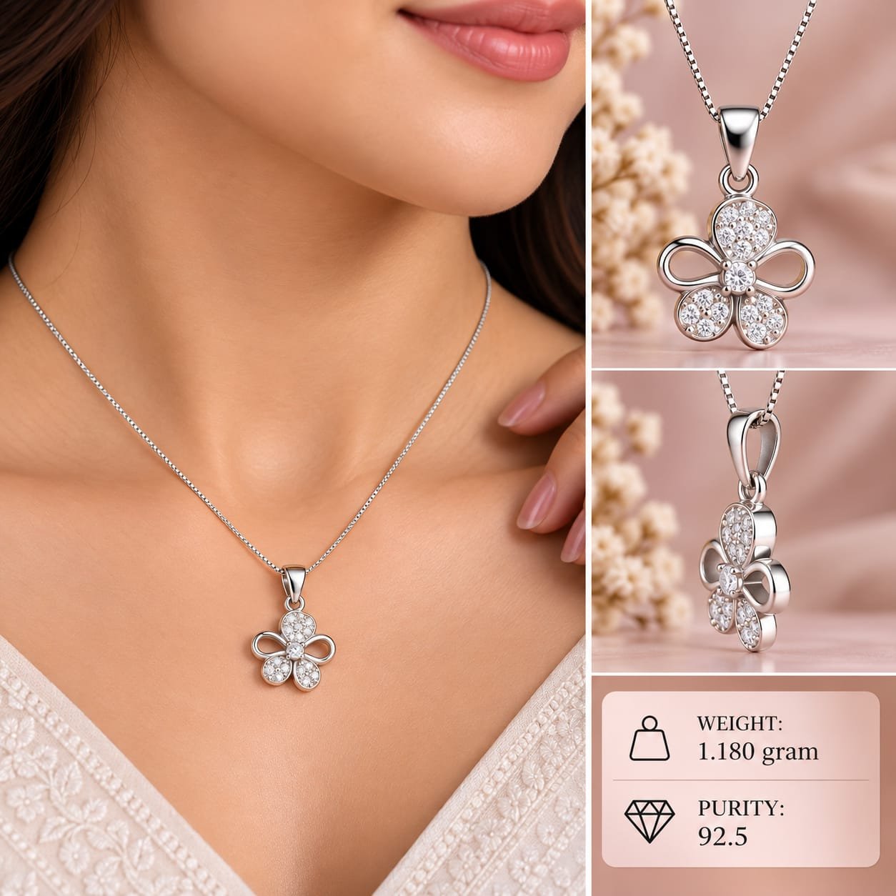 Ladies Silver Flower Pendant