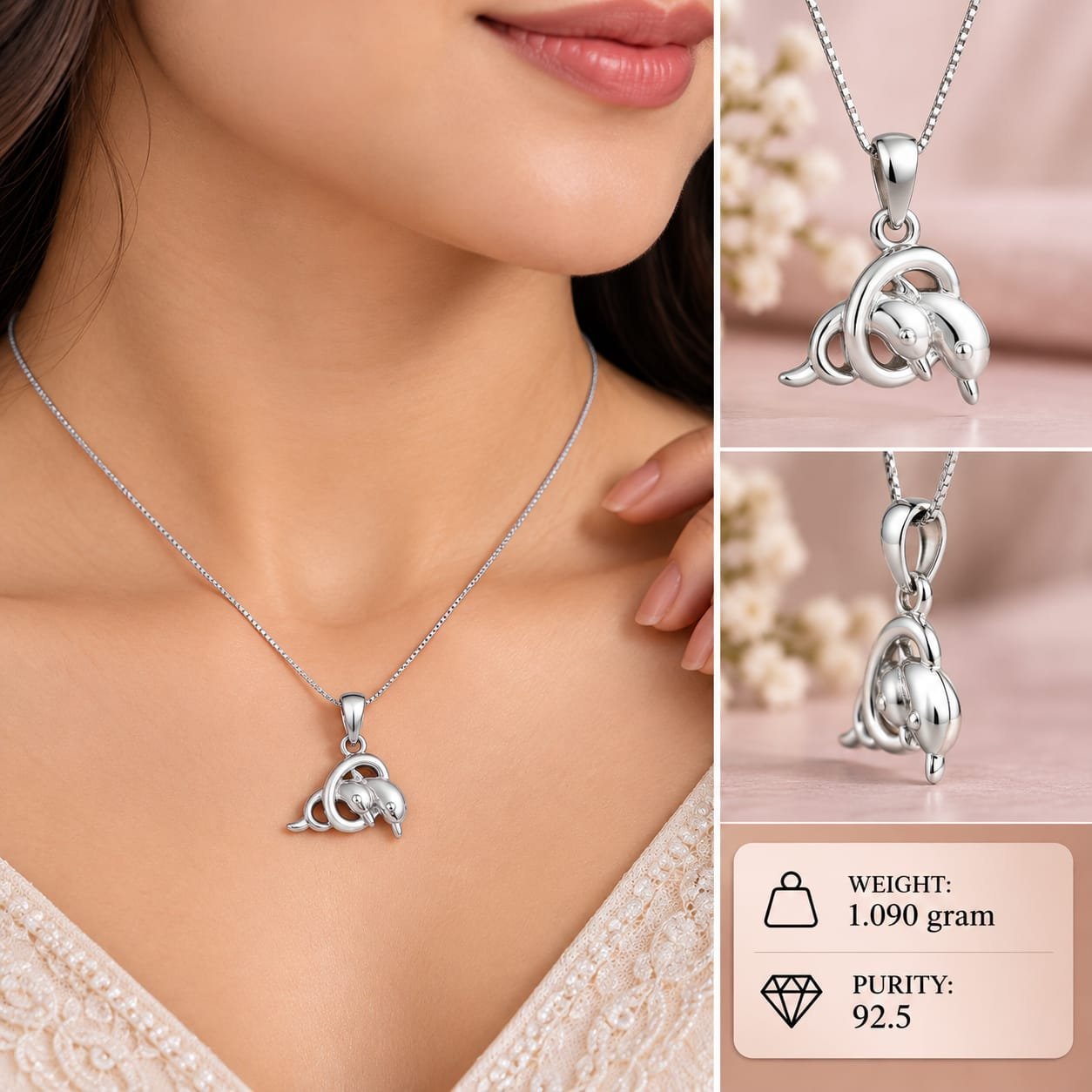 Ladies Silver Dolphin Pendant