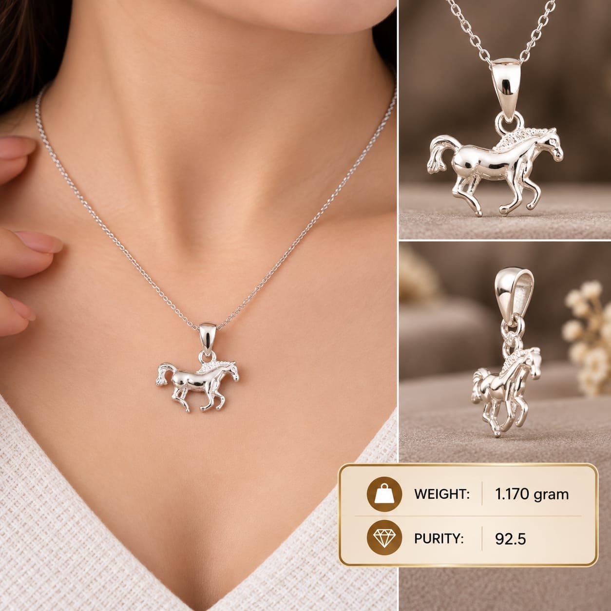 Ladies Silver Horse Pendant