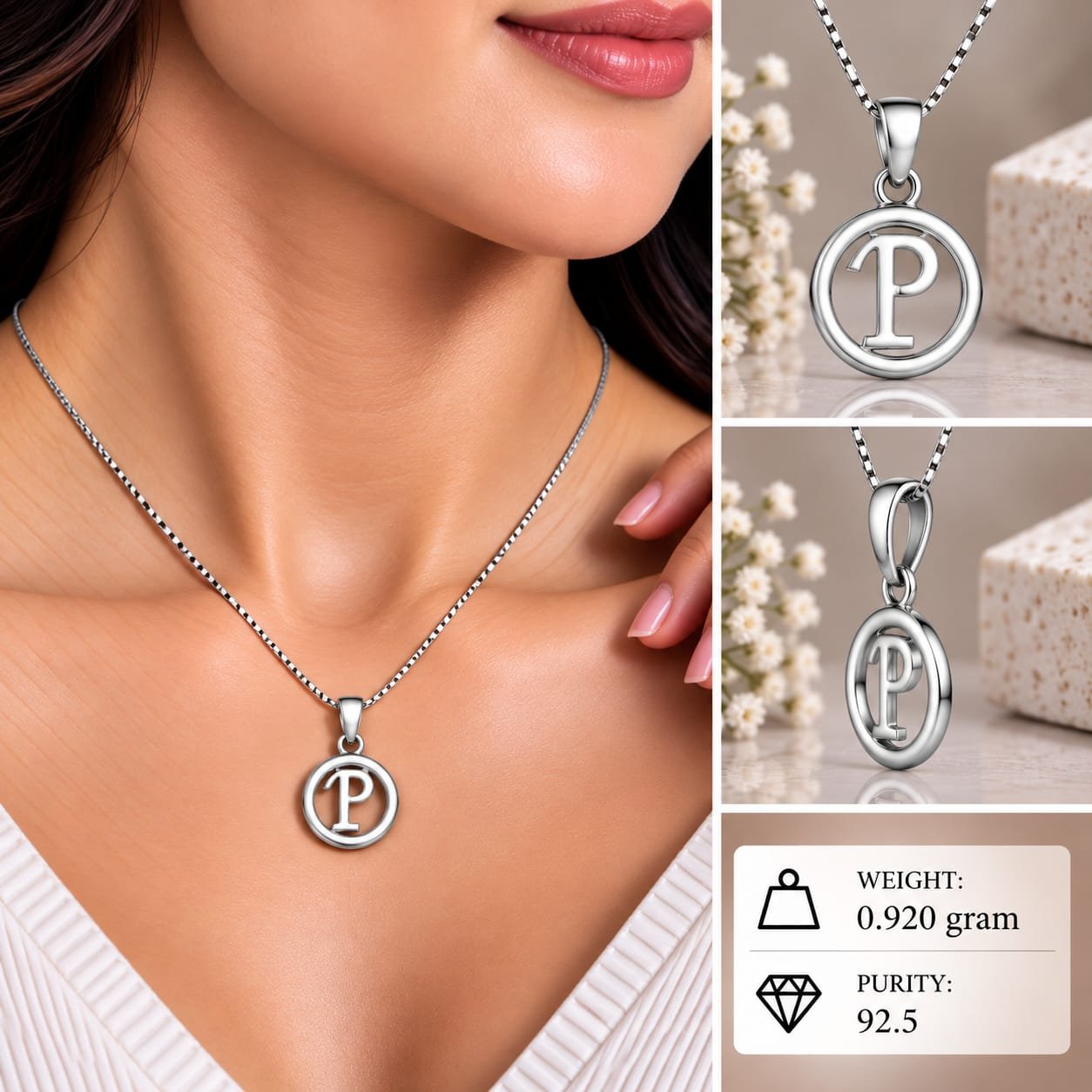 Ladies Silver Alphabet P Pendant