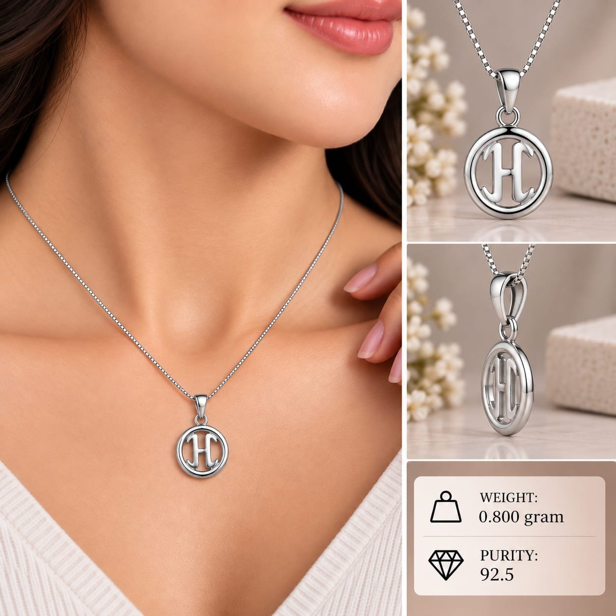 Ladies Silver Alphabet H Pendant