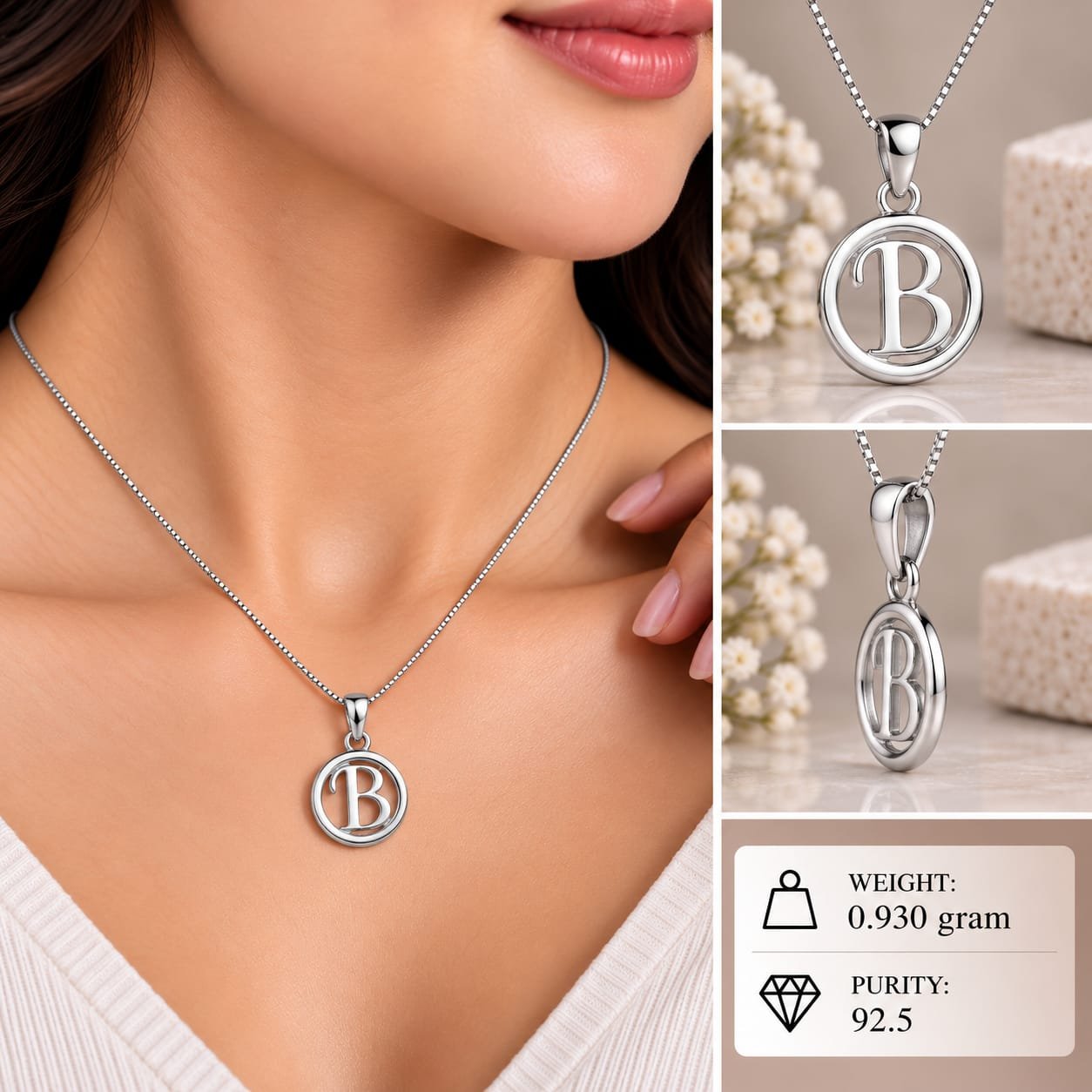 Ladies Silver Alphabet B Pendant