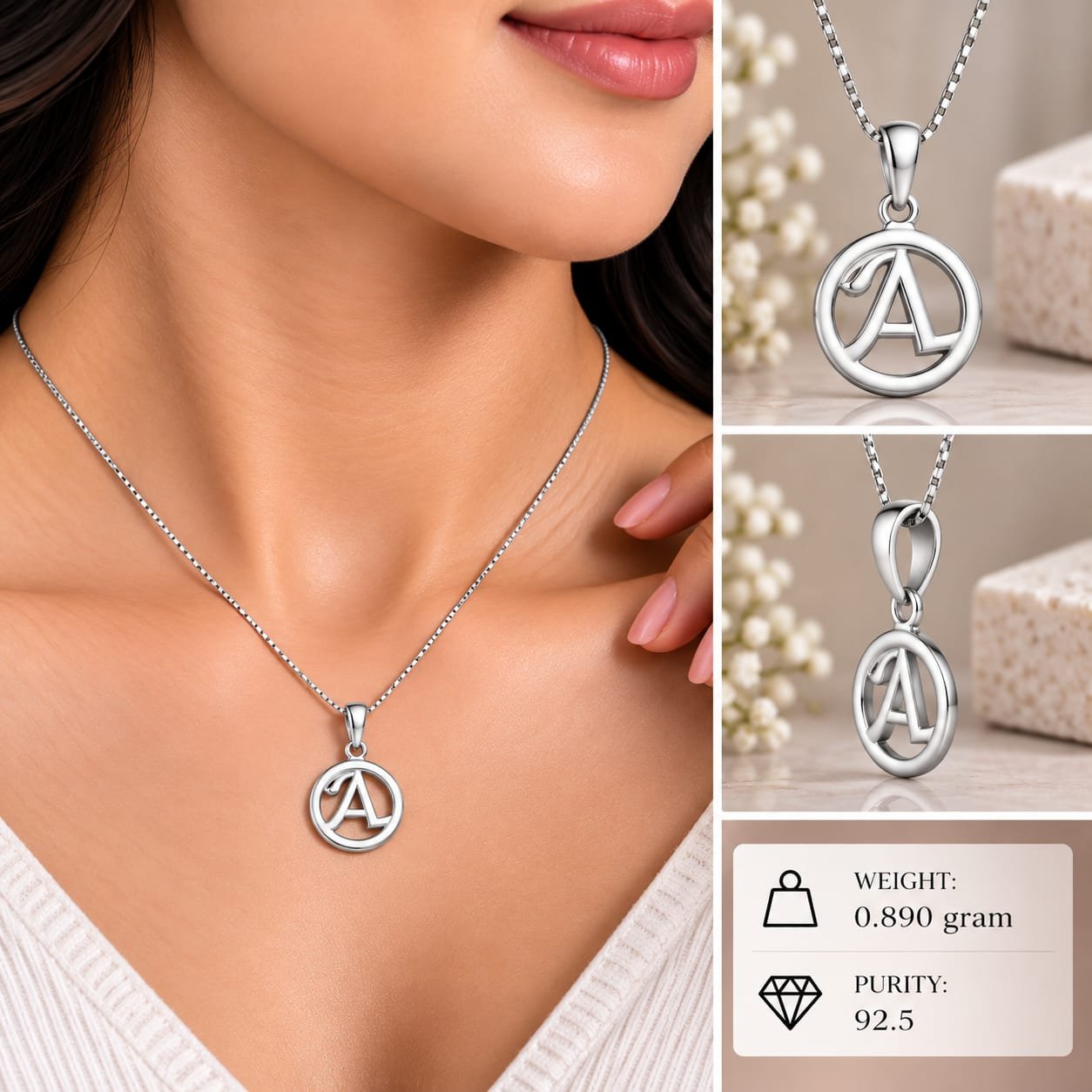 Ladies Silver Alphabet A Pendant
