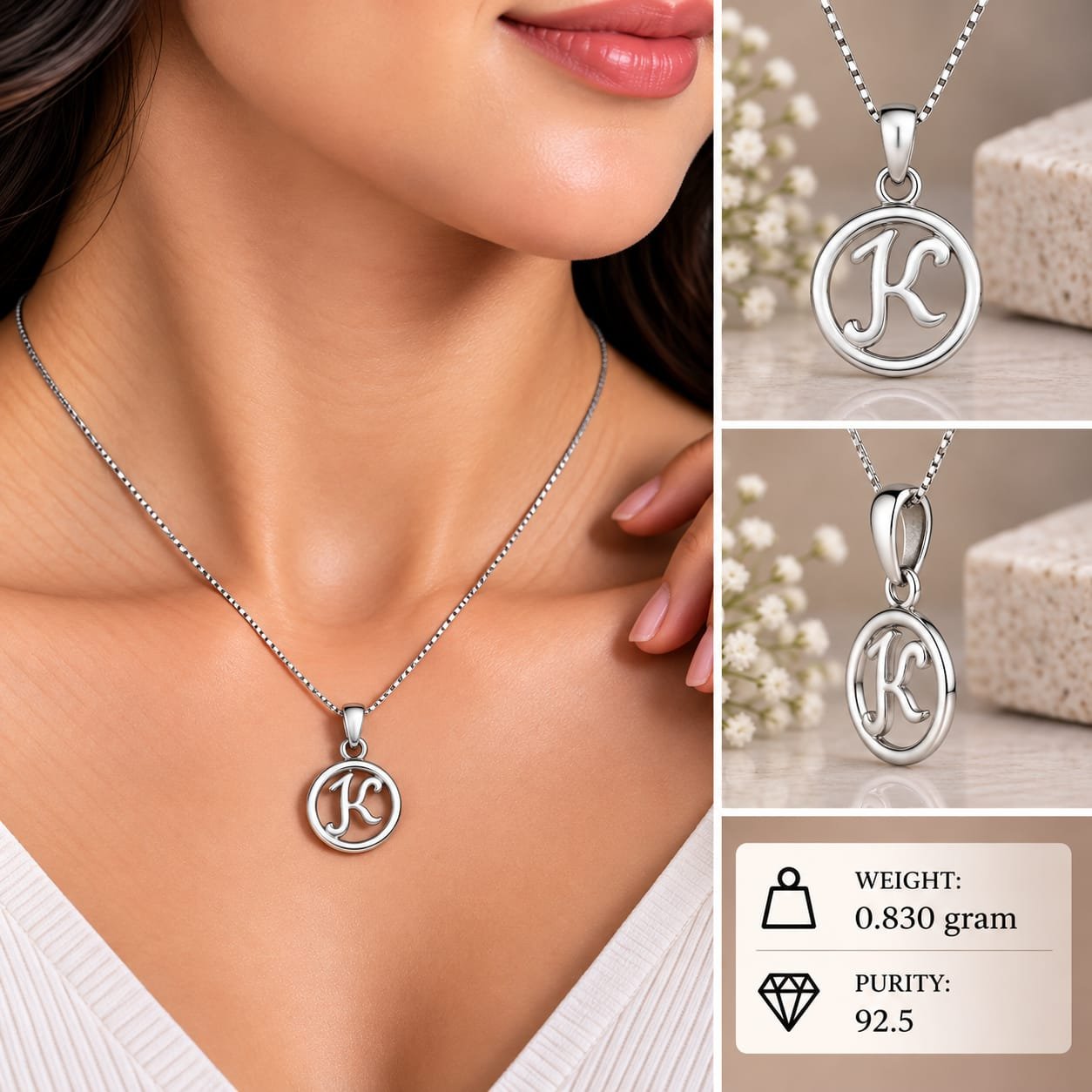 Ladies Silver Alphabet K Pendant