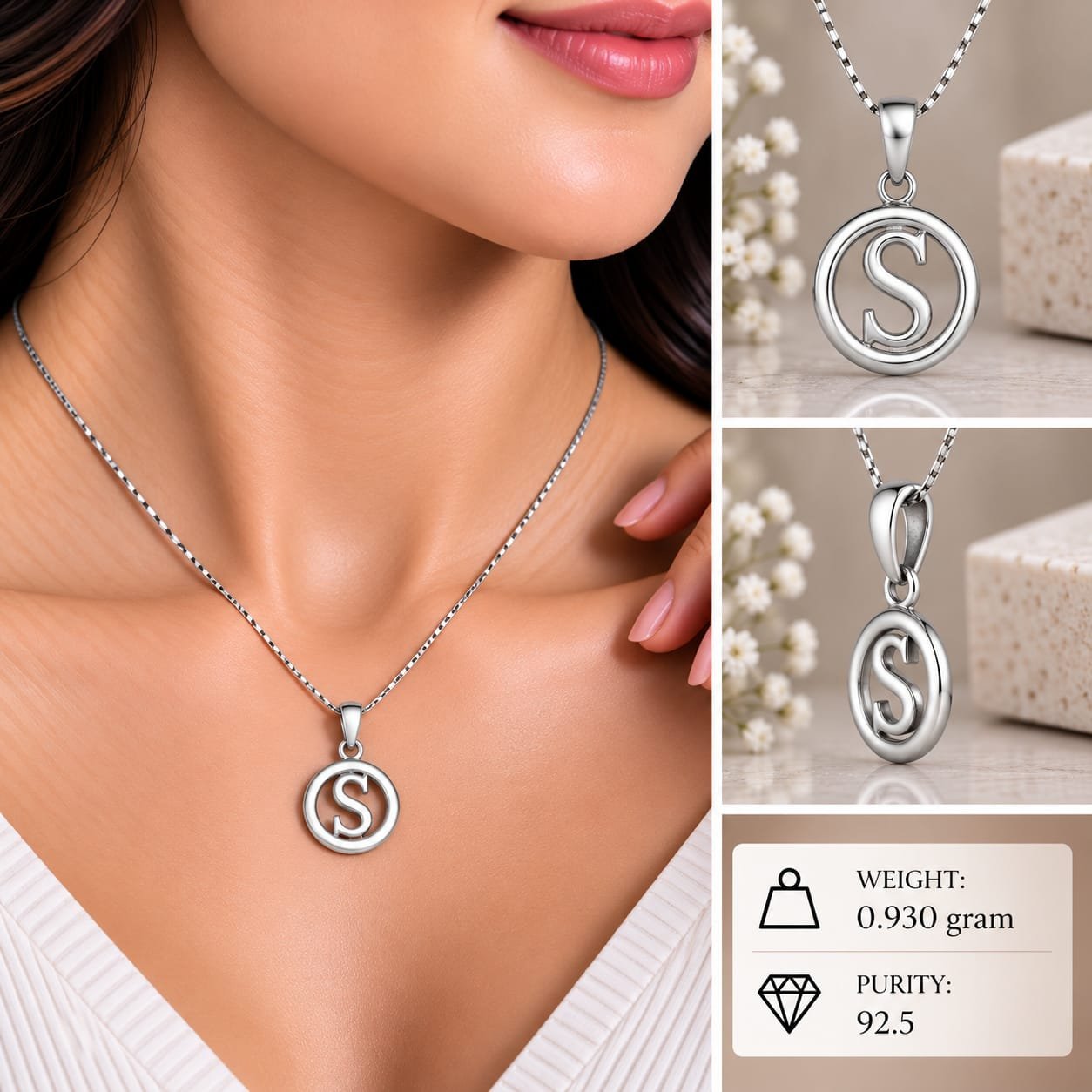 Ladies Silver Alphabet S Pendant