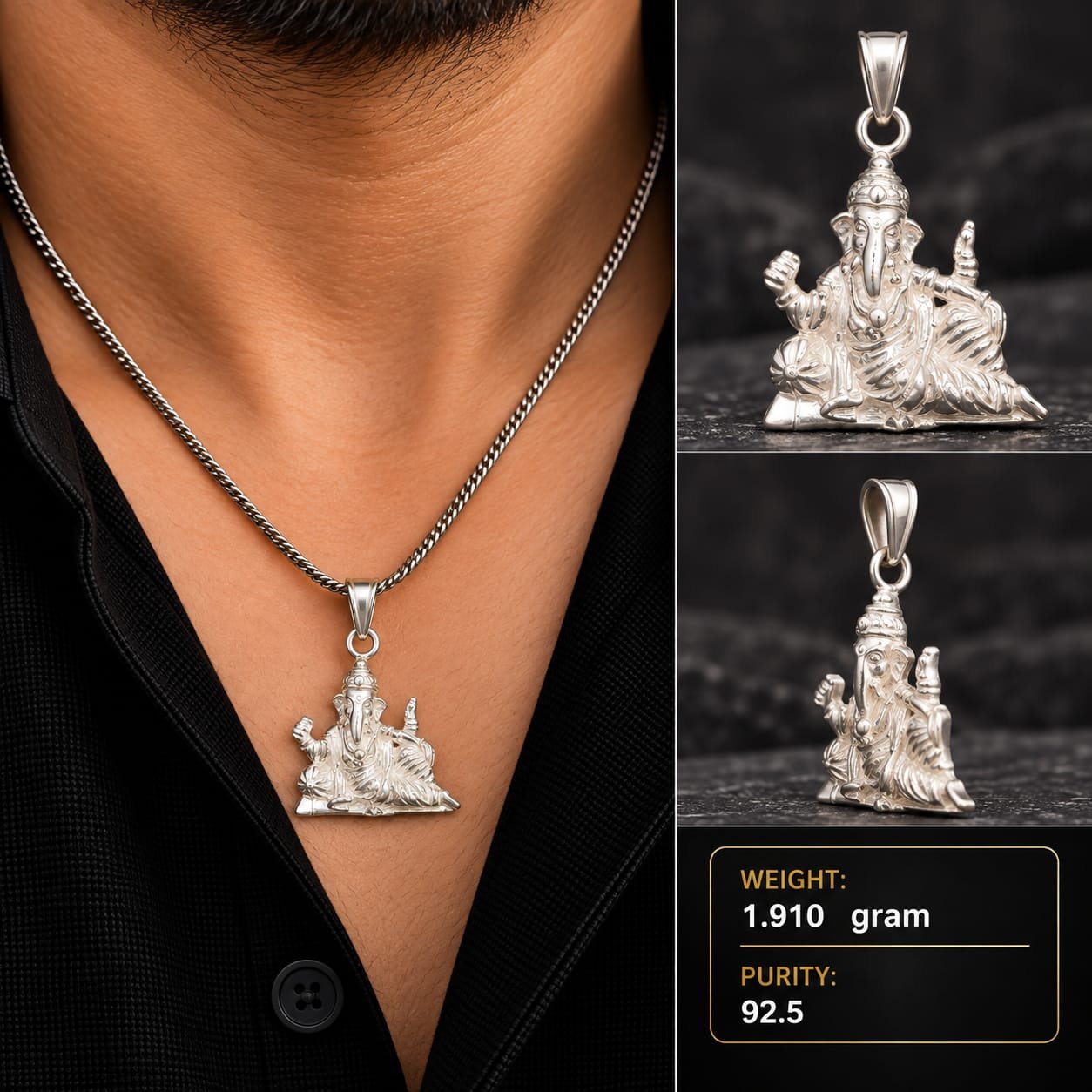 Ganesha Blessing Silver Pendant