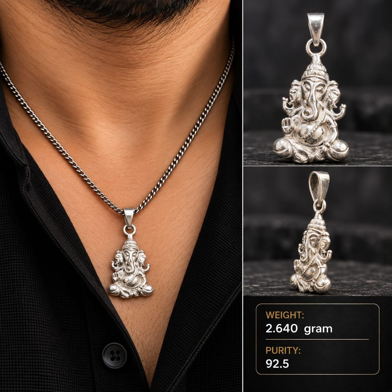 Ganesha Seated Silver Pendant