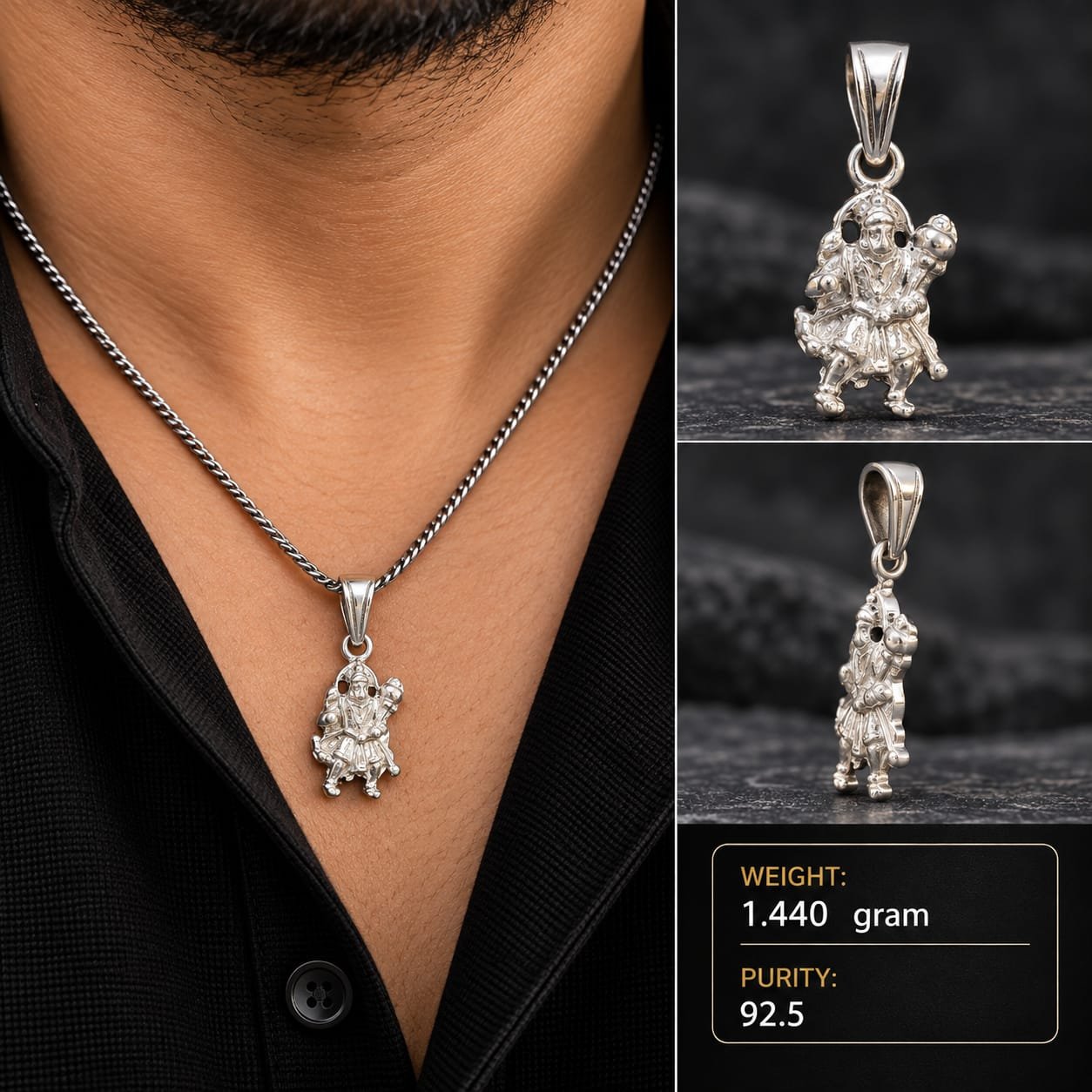 Hanuman Gada Silver Pendant