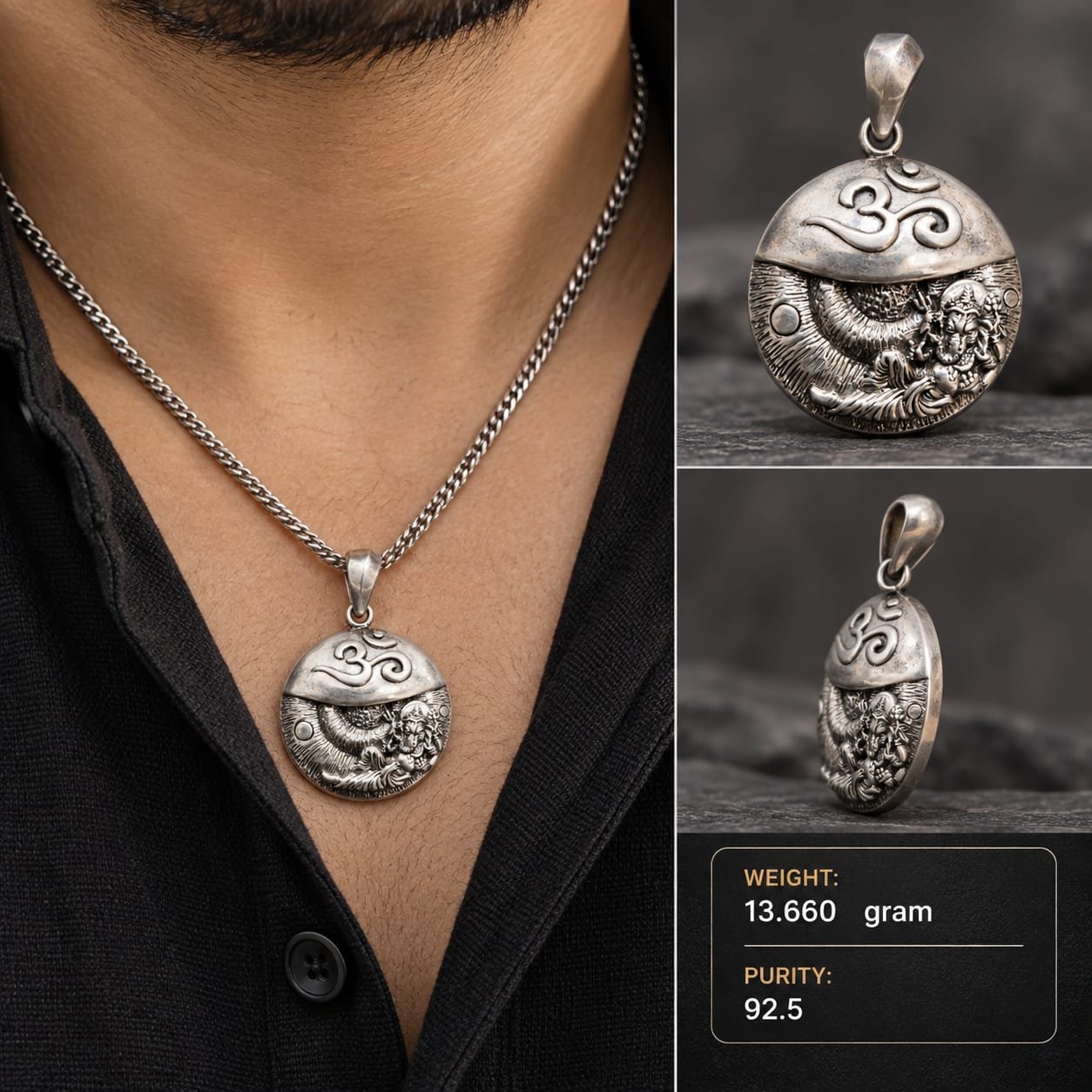 Om Ganesha Medallion Silver Pendant