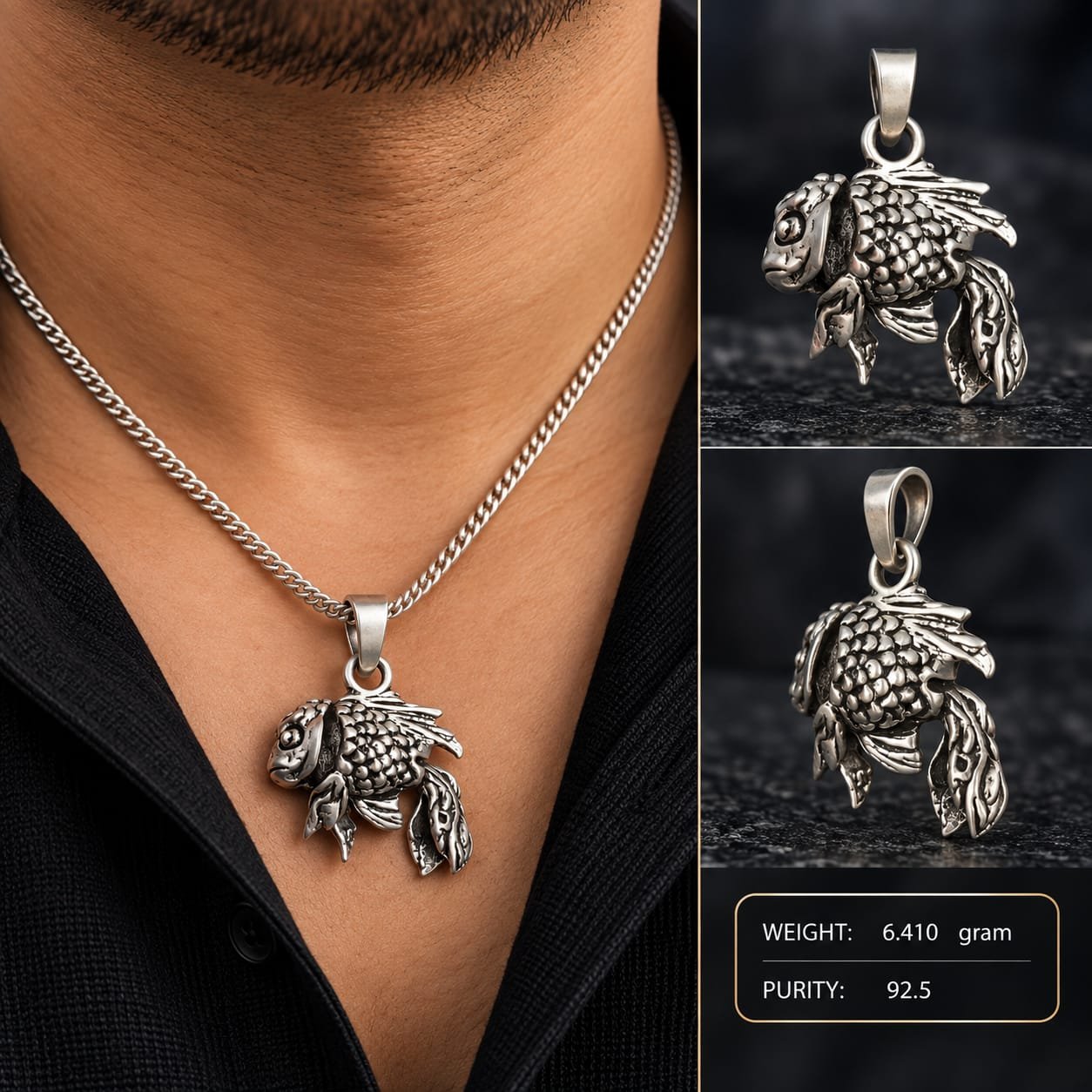 Koi Fish Silver Pendant
