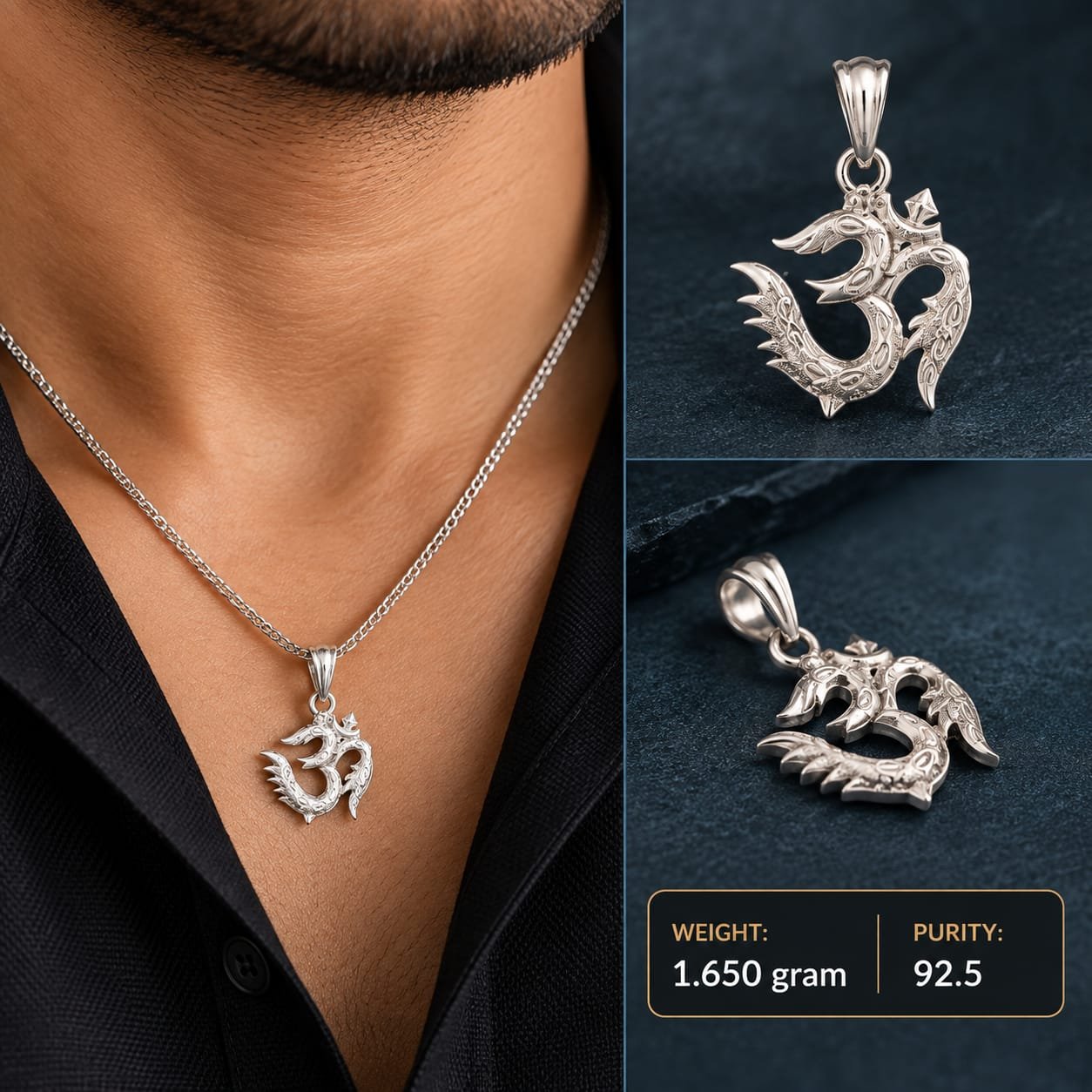 Carved Om Silver Pendant