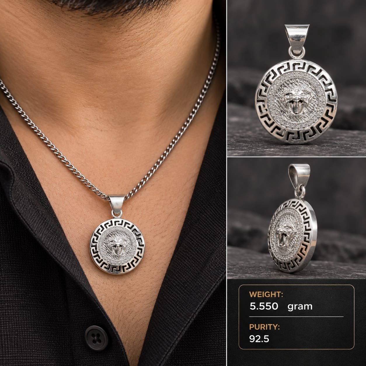 Lion Medallion Silver Pendant