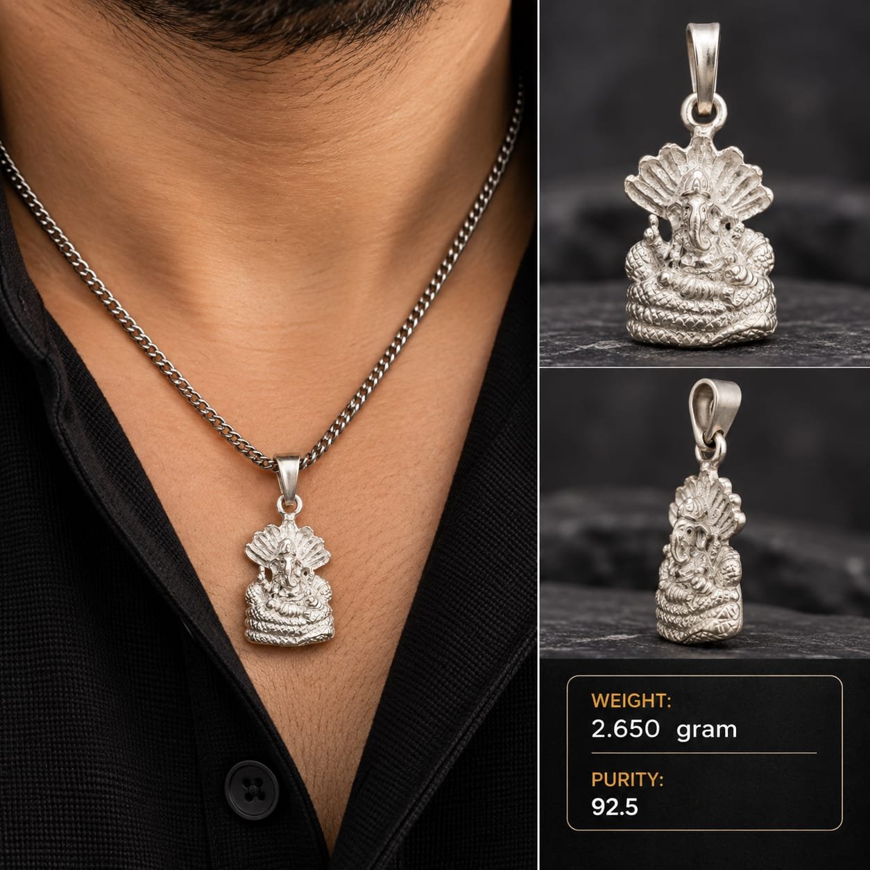 Naga Ganesha Silver Pendant