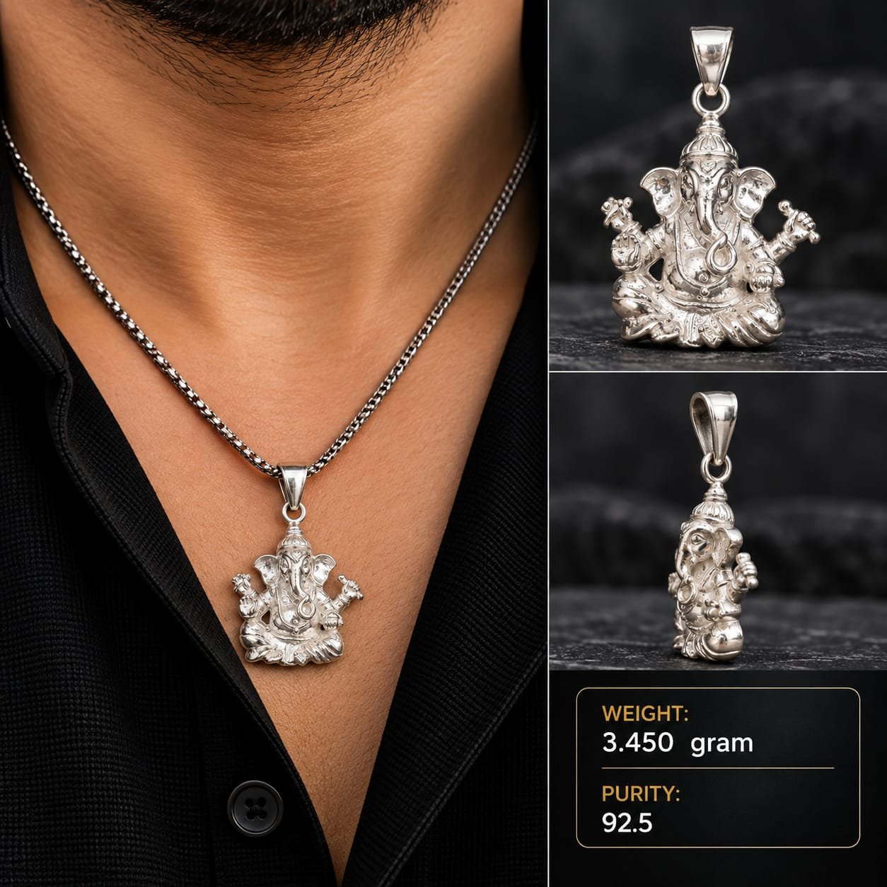 Ganesha Idol Silver Pendant