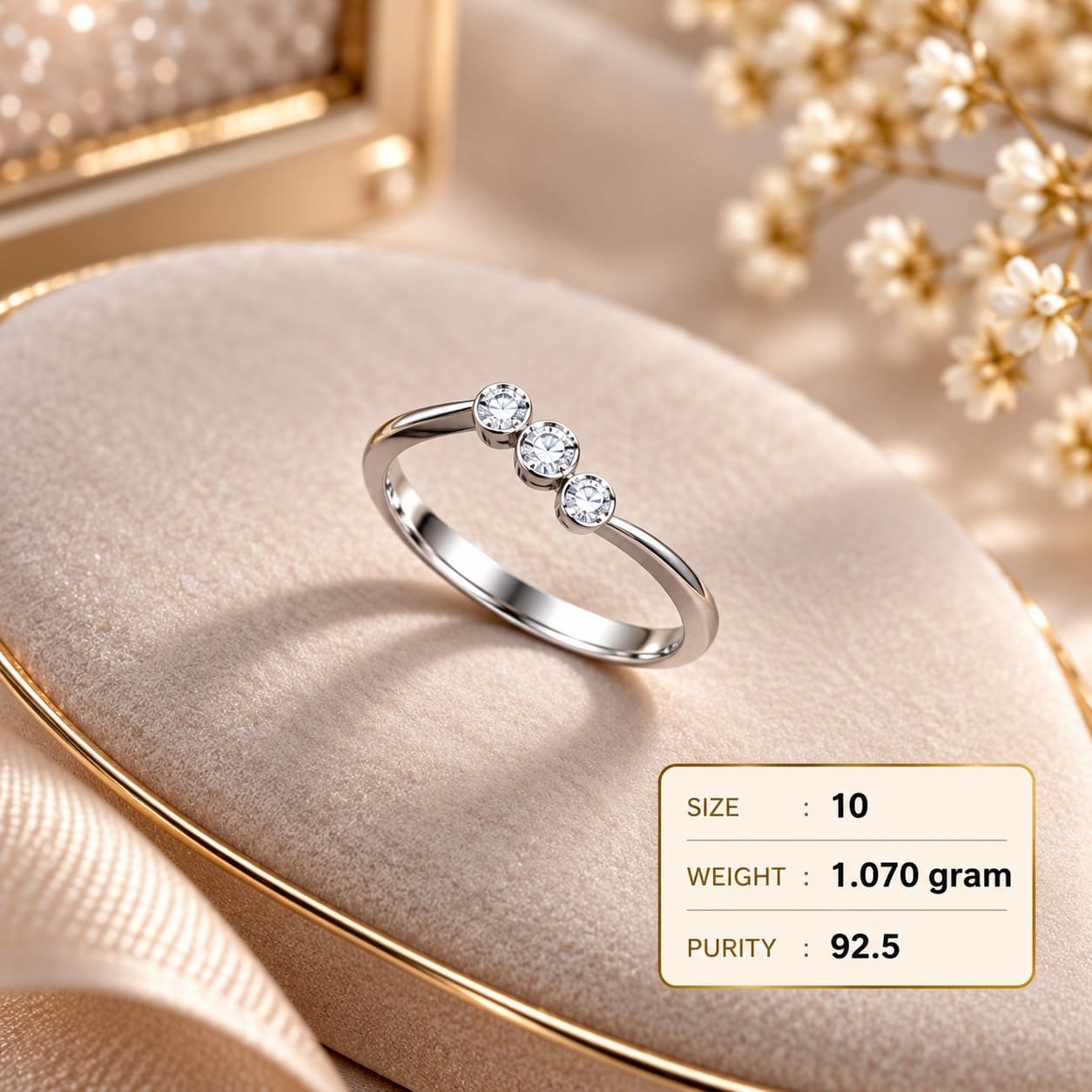 Ladies Three Stone Bezel 925 Silver Ring
