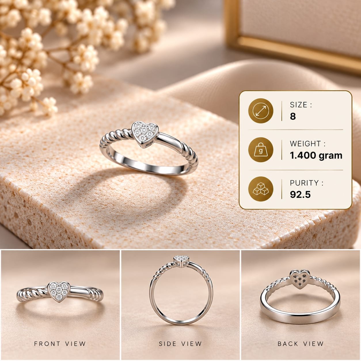 Ladies Rope Band Heart 925 Silver Ring