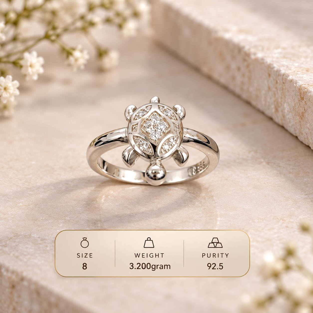 Ladies Turtle Design 925 Silver Ring