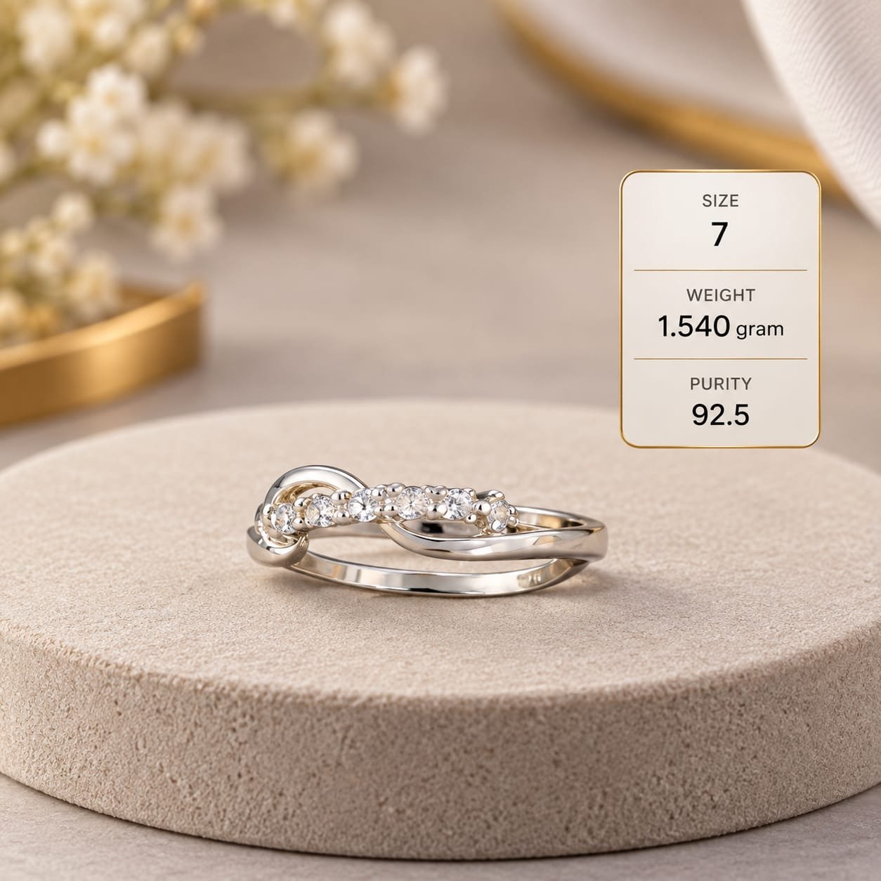 Ladies Wave Knot Scatter 925 Silver Ring