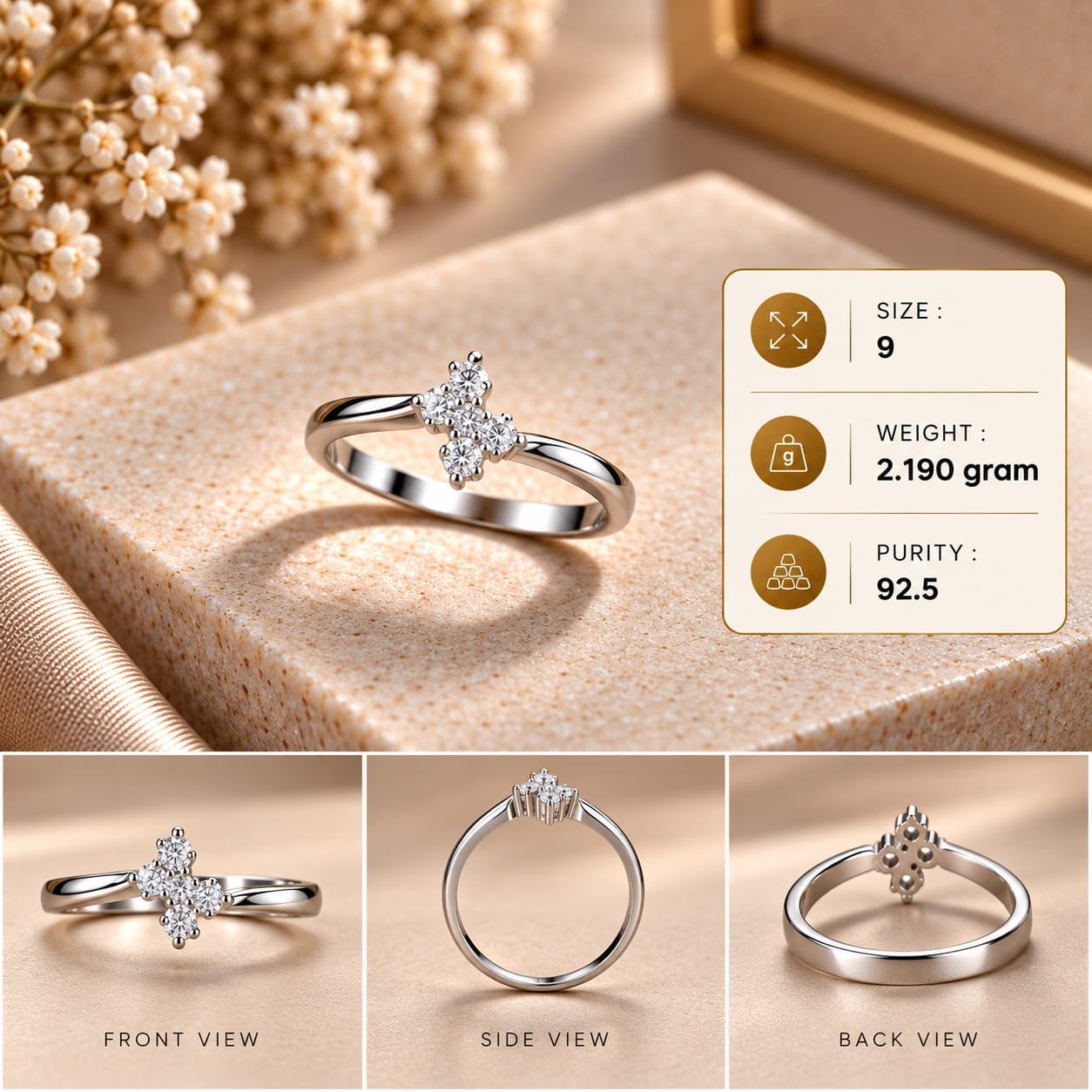 Ladies CZ Cluster Cross 925 Silver Ring