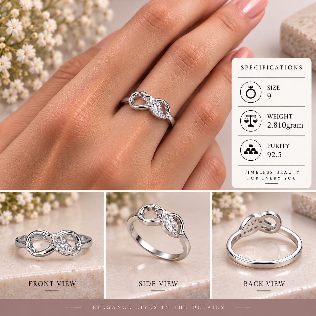 Ladies Dolphin Infinity 925 Silver Ring