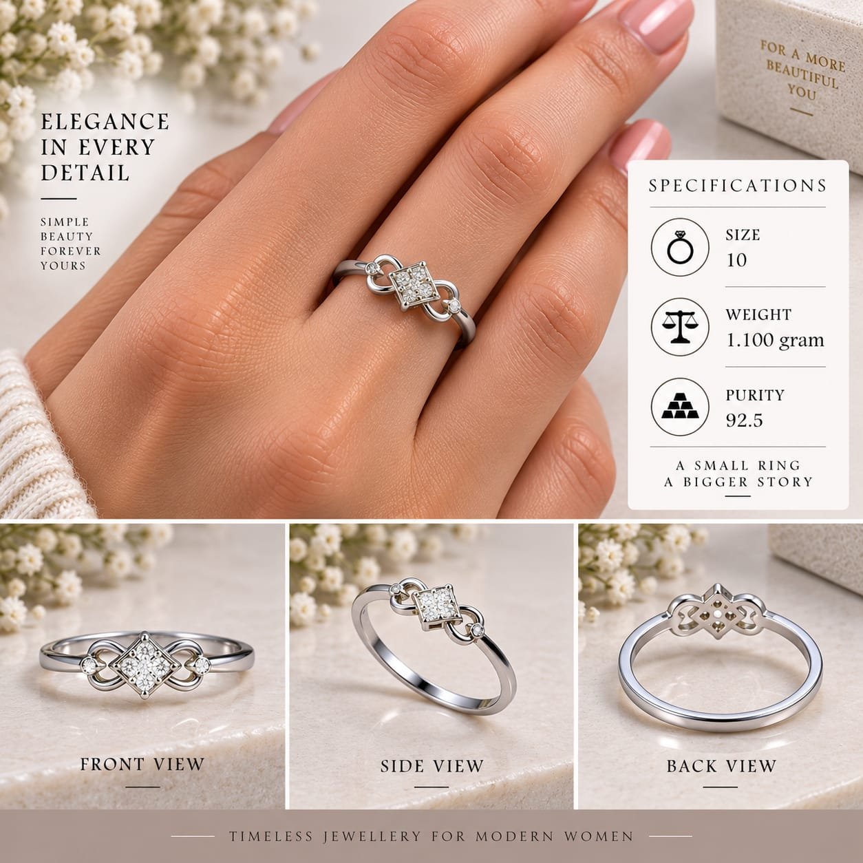 Ladies Diamond Infinity Pave 925 Silver Ring