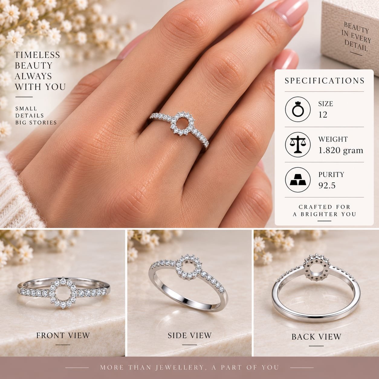 Ladies Open Circle Pave 925 Silver Ring