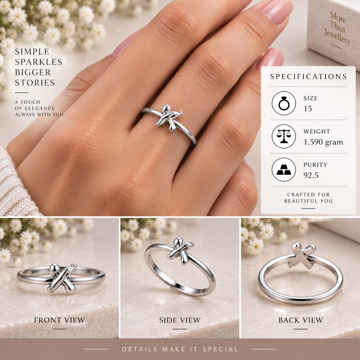 Ladies Kiss Motif 925 Silver Ring