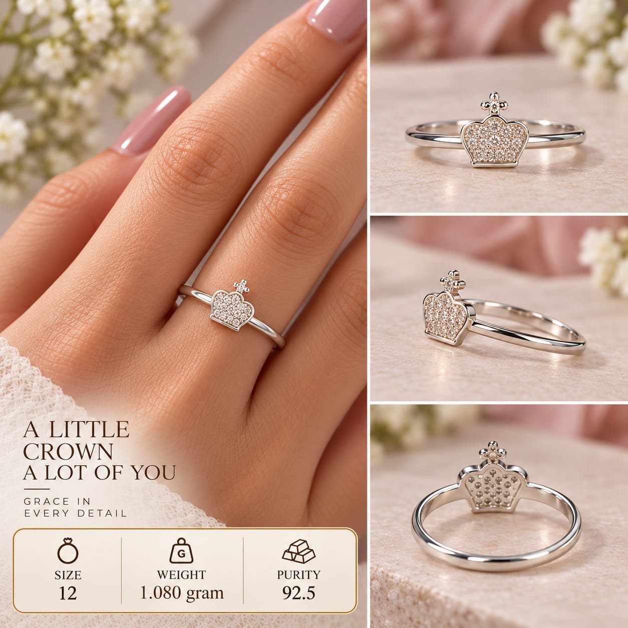 Ladies Crown Pave 925 Silver Ring