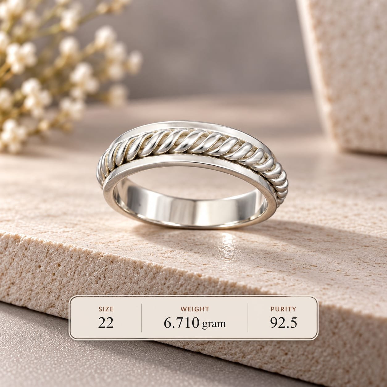 Men's Twisted Rope Band 925 Silver Ring