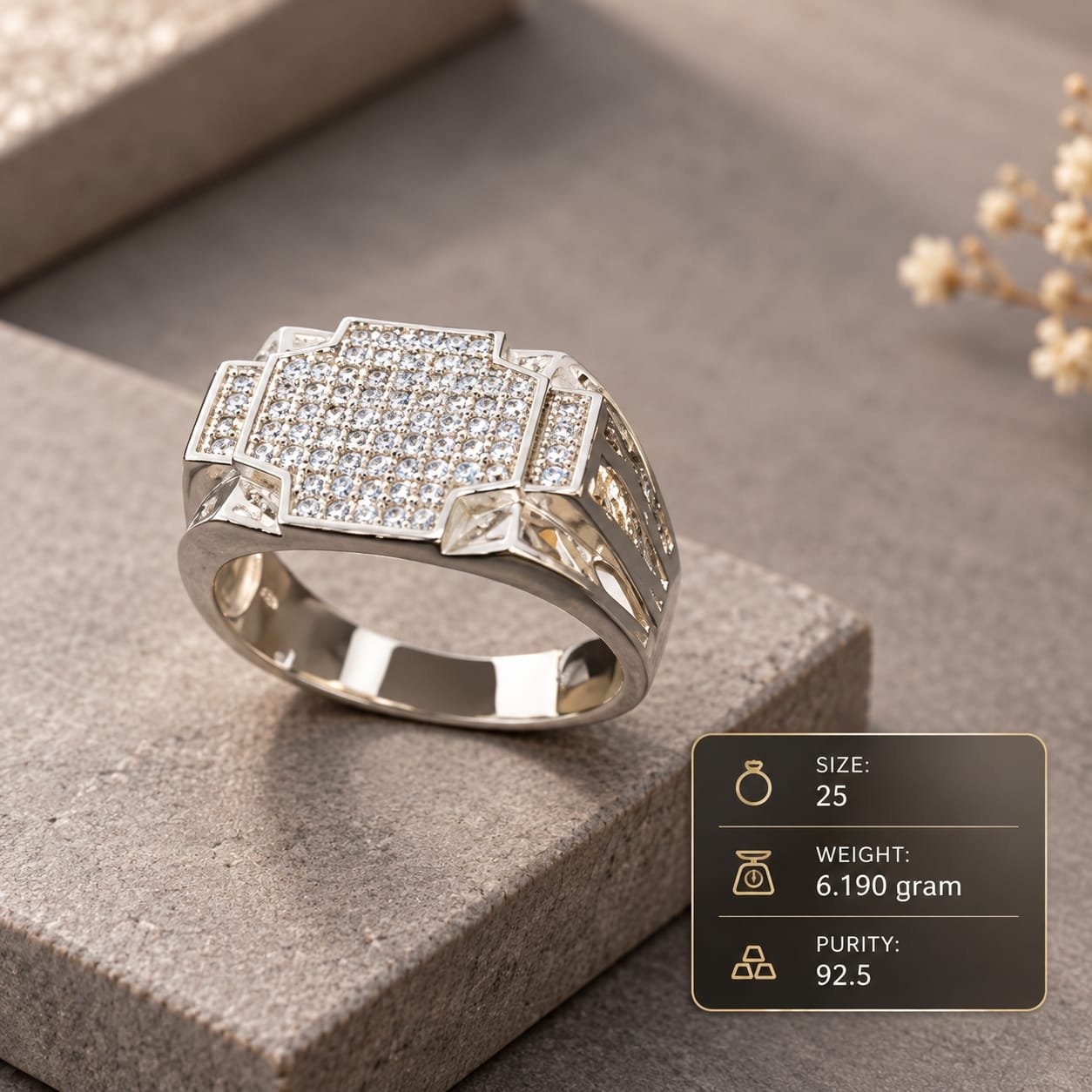 Men's Pave Cross Top 925 Silver Ring